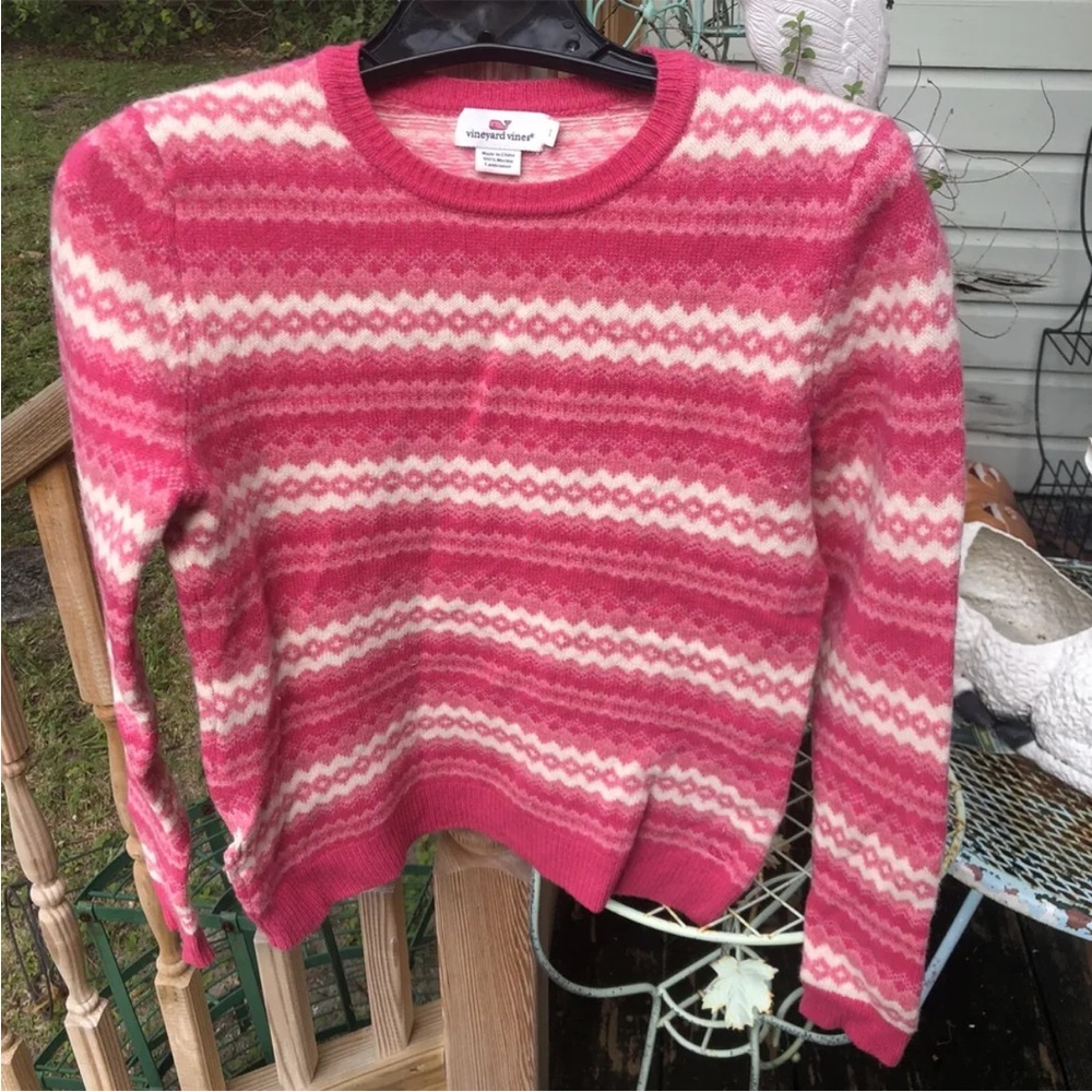 Vineyard Vines Pink & Cream Fair Isle Crew Sweater